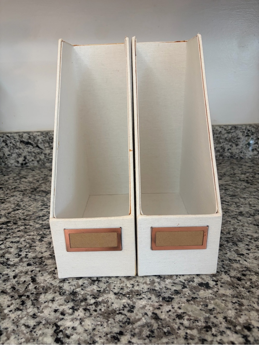 Hearth & Hand Cream Linen Magazine File Holders with Copper Labels - Set of 2